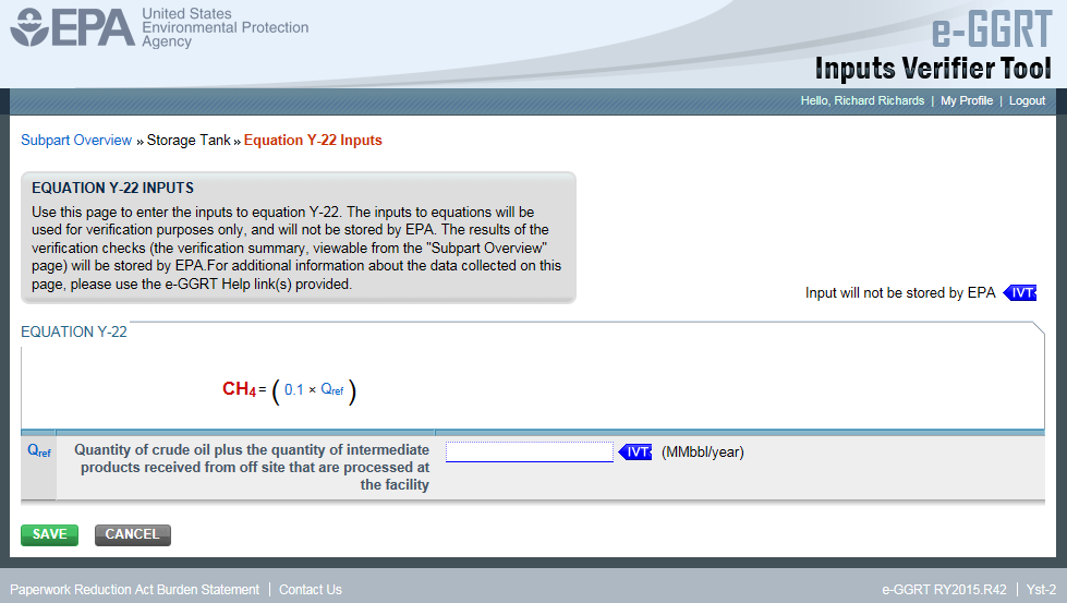 Subpart Y: Step 3 - Equation Y-22 Inputs in e-GGRT IVT